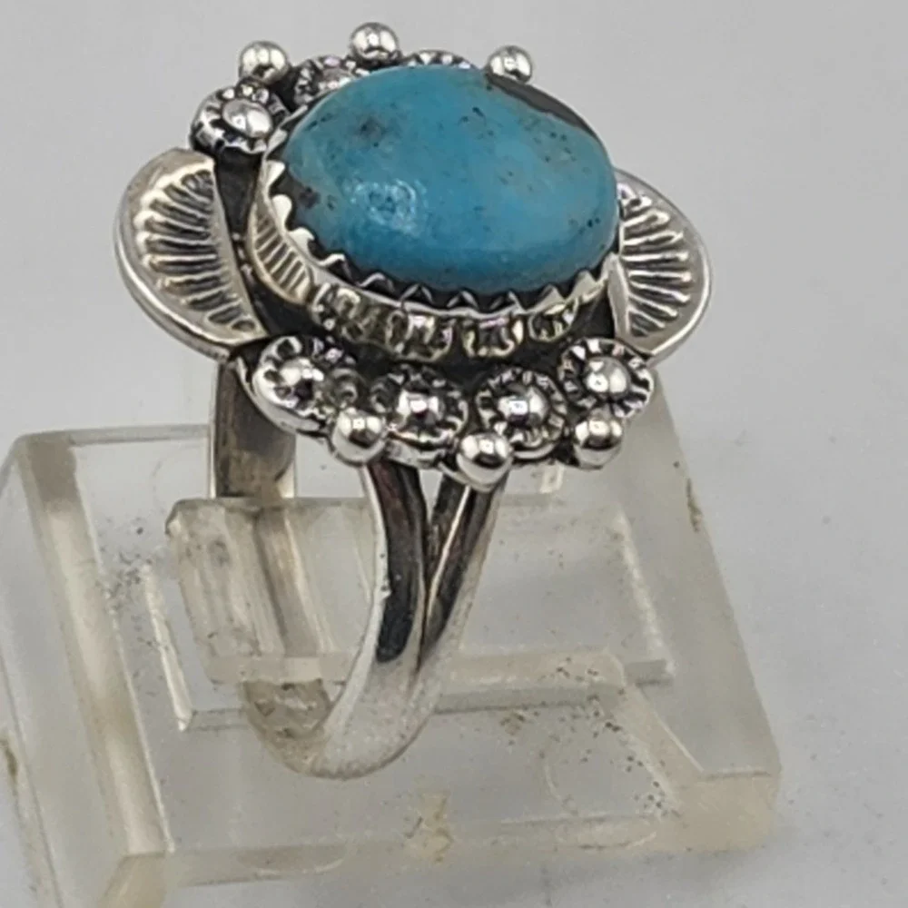 Sterling Silver 925 Kingman Turquoise Ring‎ Ssize 6.5 Southwestern Style Setting